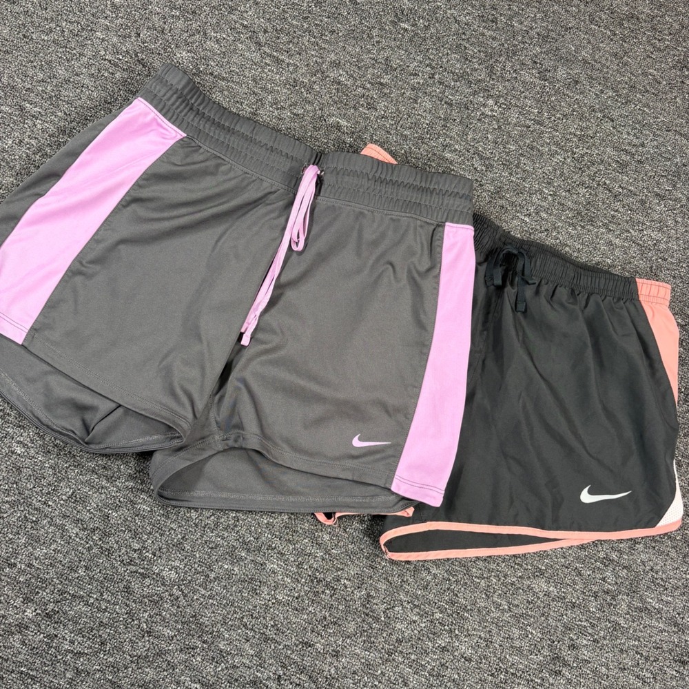 Nike Running Shorts Womens M Gray Black Pink Lot of 2 Athletic Gym Workout